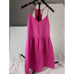 Pink Owl Mini Dress Hot Pink Small Spaghetti Strap Racerback Zip Closure Flowy